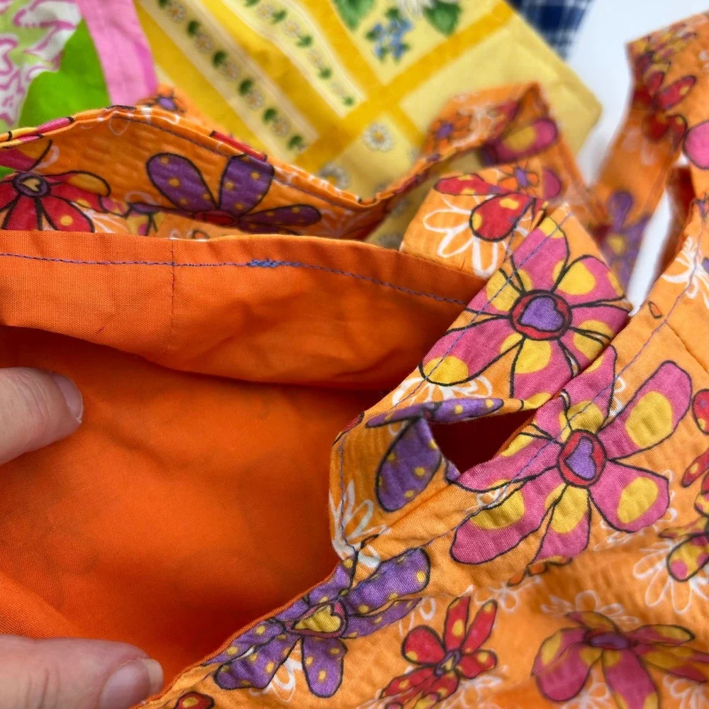 Lot‎ of 3 Floral Patchwork Cotton Tote Bags Pink Ribbon Awareness Yellow Orange